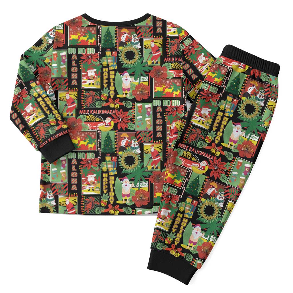 Hawaiian Santa Christmas Pattern Christmas Pajama Set Black Version - Wonder Print Shop