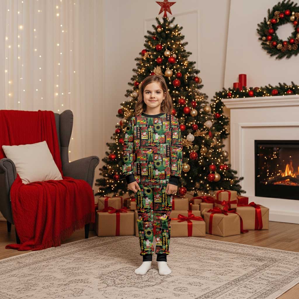 Hawaiian Santa Christmas Pattern Christmas Pajama Set Black Version - Wonder Print Shop
