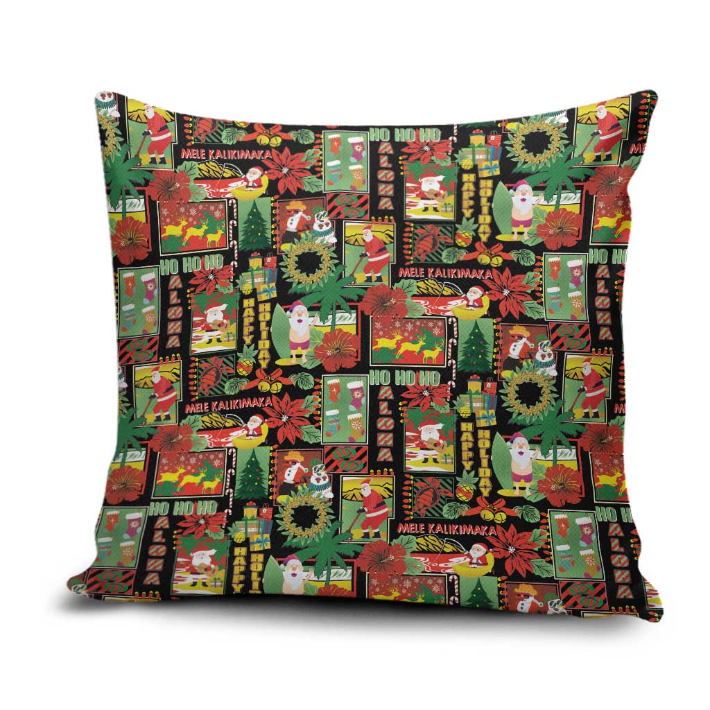 Hawaiian Santa Christmas Pattern Pillow Cover Black Version - Wonder Print Shop
