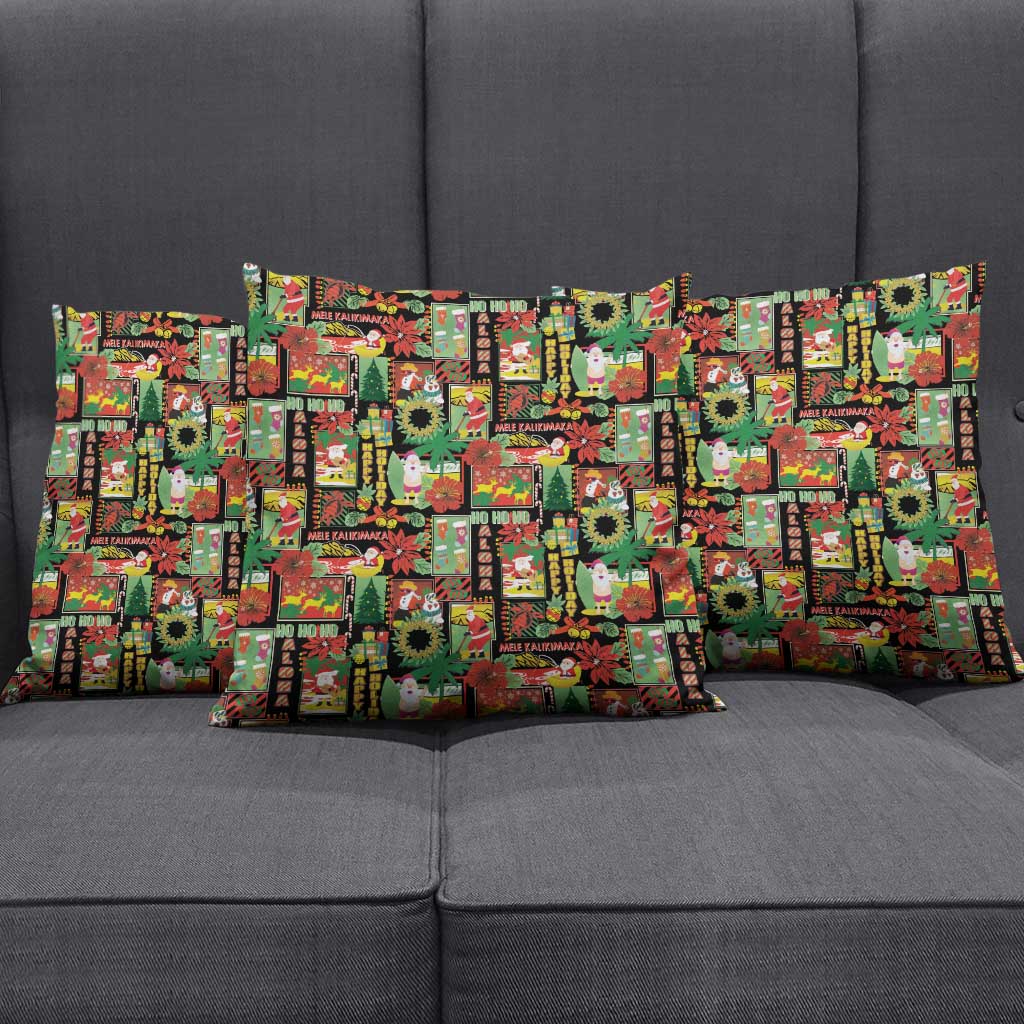 Hawaiian Santa Christmas Pattern Pillow Cover Black Version - Wonder Print Shop