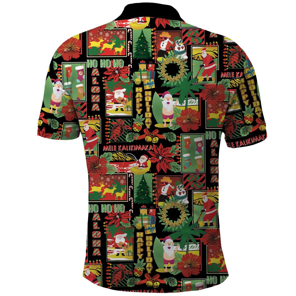Hawaiian Santa Christmas Pattern Polo Shirt Black Version - Wonder Print Shop
