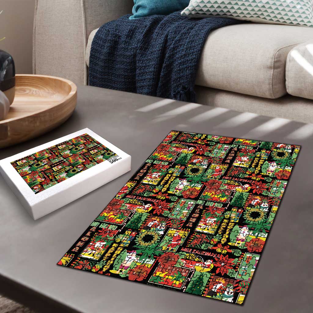 Hawaiian Santa Christmas Pattern Puzzle Black Version - Wonder Print Shop