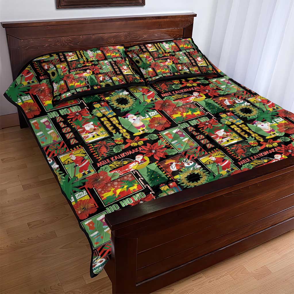 Hawaiian Santa Christmas Pattern Quilt Bed Set Black Version - Wonder Print Shop