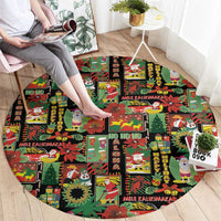 Hawaiian Santa Christmas Pattern Round Carpet Black Version - Wonder Print Shop