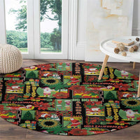 Hawaiian Santa Christmas Pattern Round Carpet Black Version - Wonder Print Shop