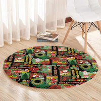 Hawaiian Santa Christmas Pattern Round Carpet Black Version - Wonder Print Shop