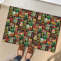 Hawaiian Santa Christmas Pattern Rubber Doormat Black Version - Wonder Print Shop