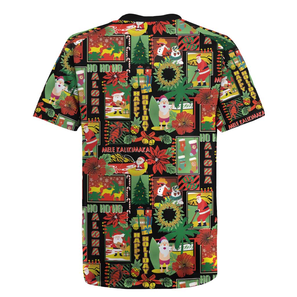 Hawaiian Santa Christmas Pattern Rugby Jersey Black Version - Wonder Print Shop