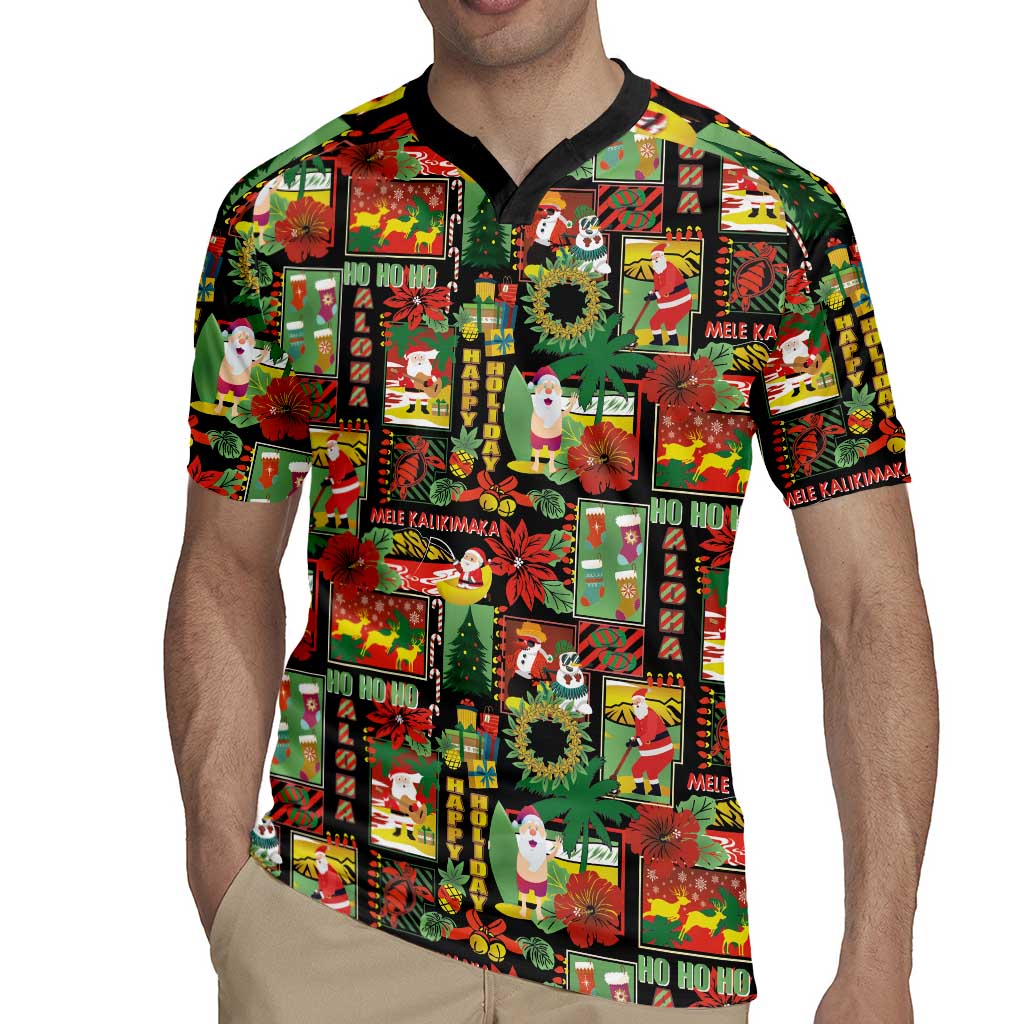 Hawaiian Santa Christmas Pattern Rugby Jersey Black Version - Wonder Print Shop