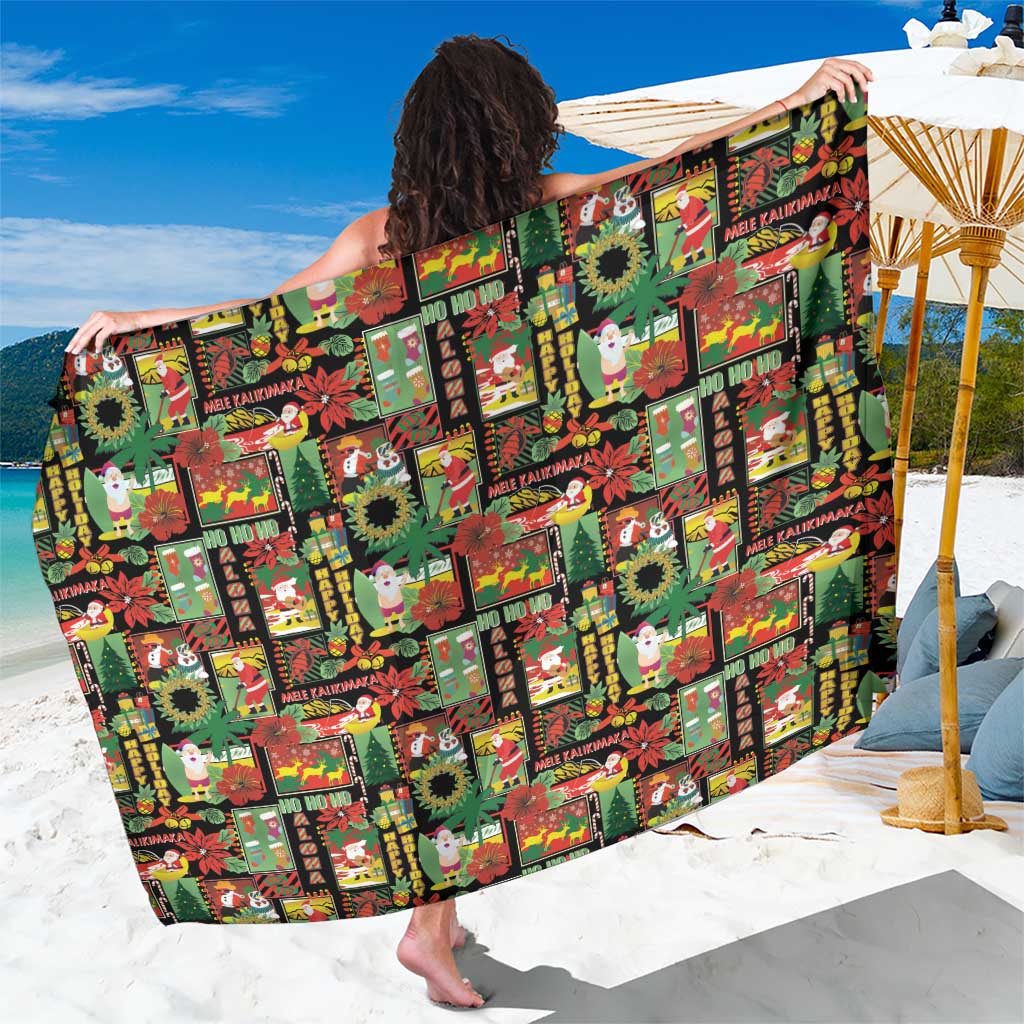 Hawaiian Santa Christmas Pattern Sarong Black Version - Wonder Print Shop