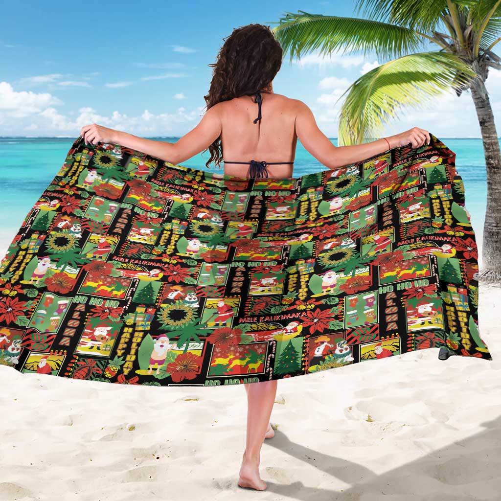 Hawaiian Santa Christmas Pattern Sarong Black Version - Wonder Print Shop