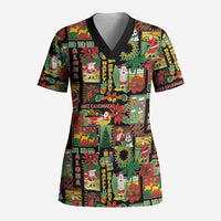 Hawaiian Santa Christmas Pattern Scrub Top Black Version - Wonder Print Shop