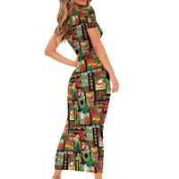 Hawaiian Santa Christmas Pattern Short Sleeve Bodycon Dress Black Version - Wonder Print Shop
