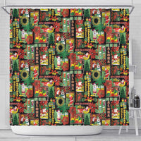 Hawaiian Santa Christmas Pattern Shower Curtain Black Version - Wonder Print Shop