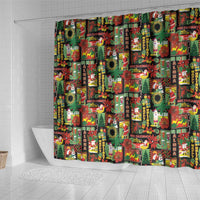 Hawaiian Santa Christmas Pattern Shower Curtain Black Version - Wonder Print Shop