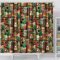 Hawaiian Santa Christmas Pattern Shower Curtain Black Version - Wonder Print Shop