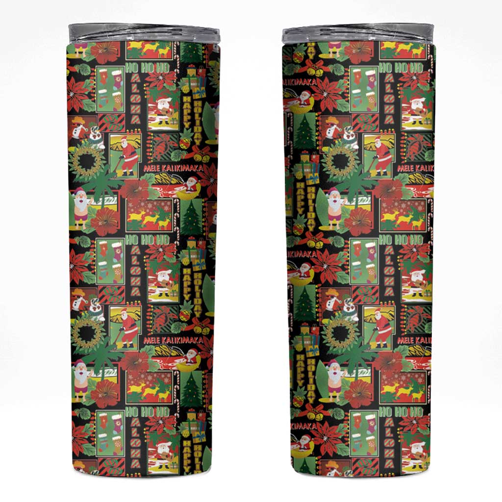 Hawaiian Santa Christmas Pattern Skinny Tumbler Black Version - Wonder Print Shop