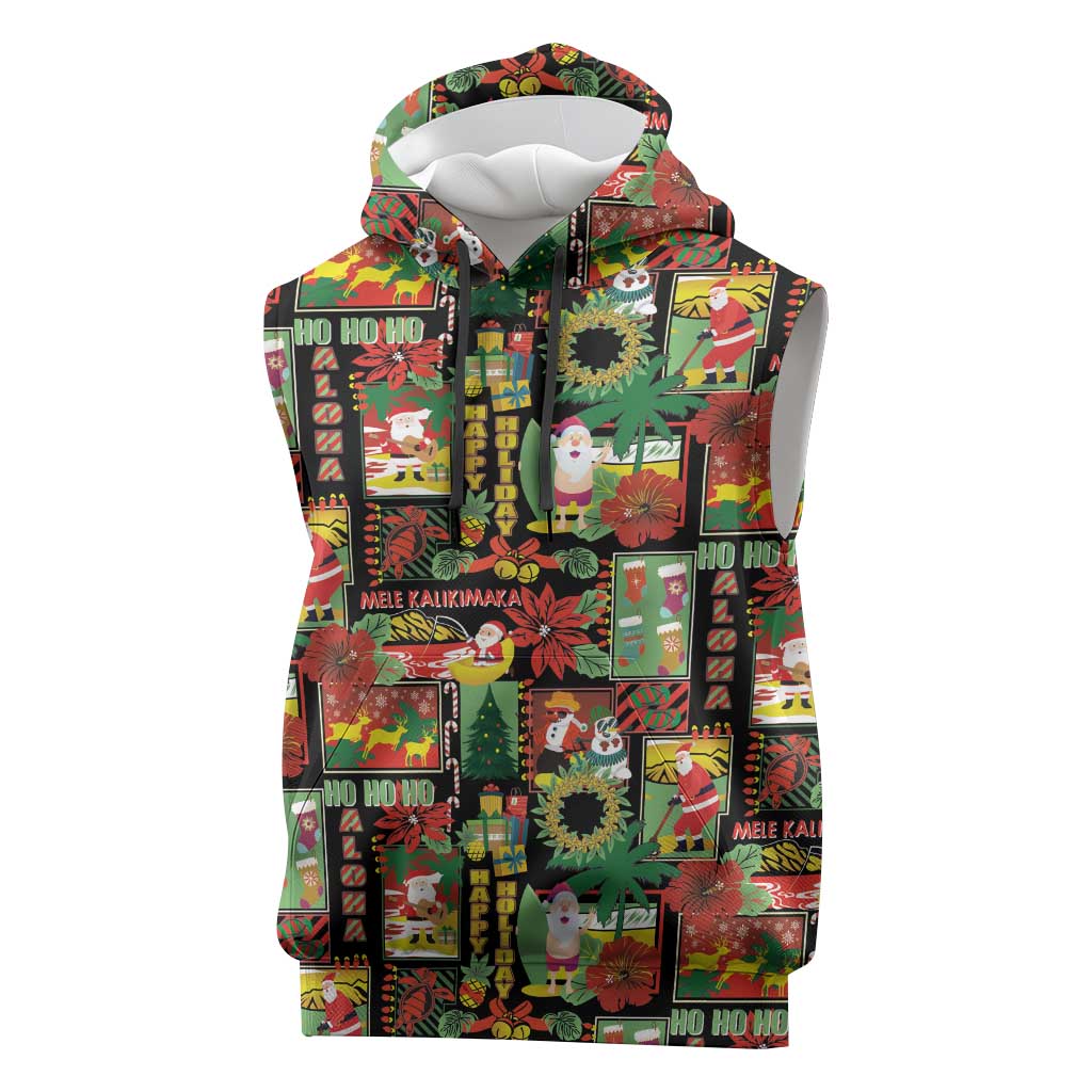 Hawaiian Santa Christmas Pattern Sleeveless Hoodie Black Version - Wonder Print Shop