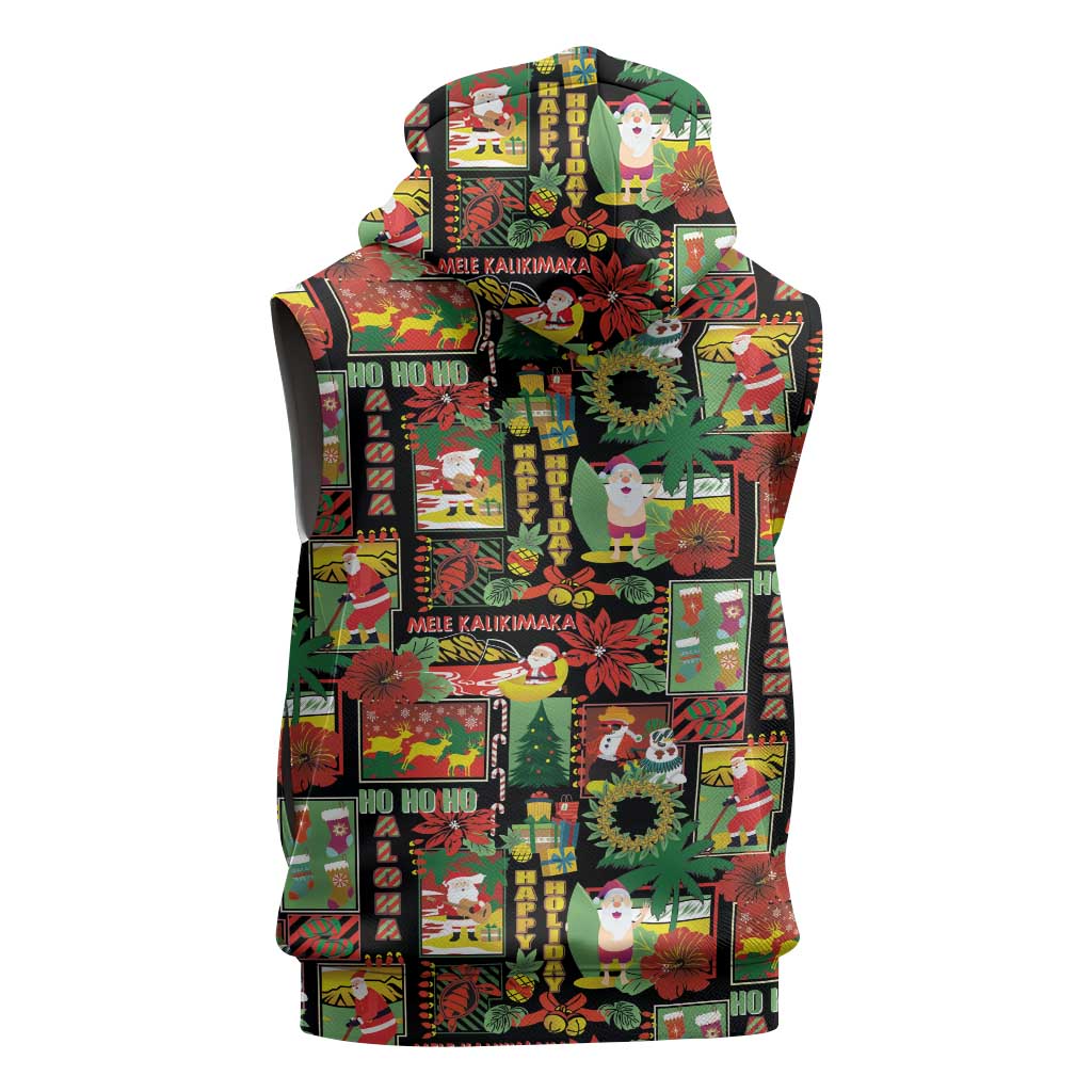Hawaiian Santa Christmas Pattern Sleeveless Hoodie Black Version - Wonder Print Shop