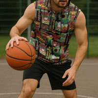 Hawaiian Santa Christmas Pattern Sleeveless Hoodie Black Version - Wonder Print Shop