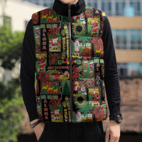 Hawaiian Santa Christmas Pattern Sleeveless Puffer Jacket Black Version - Wonder Print Shop