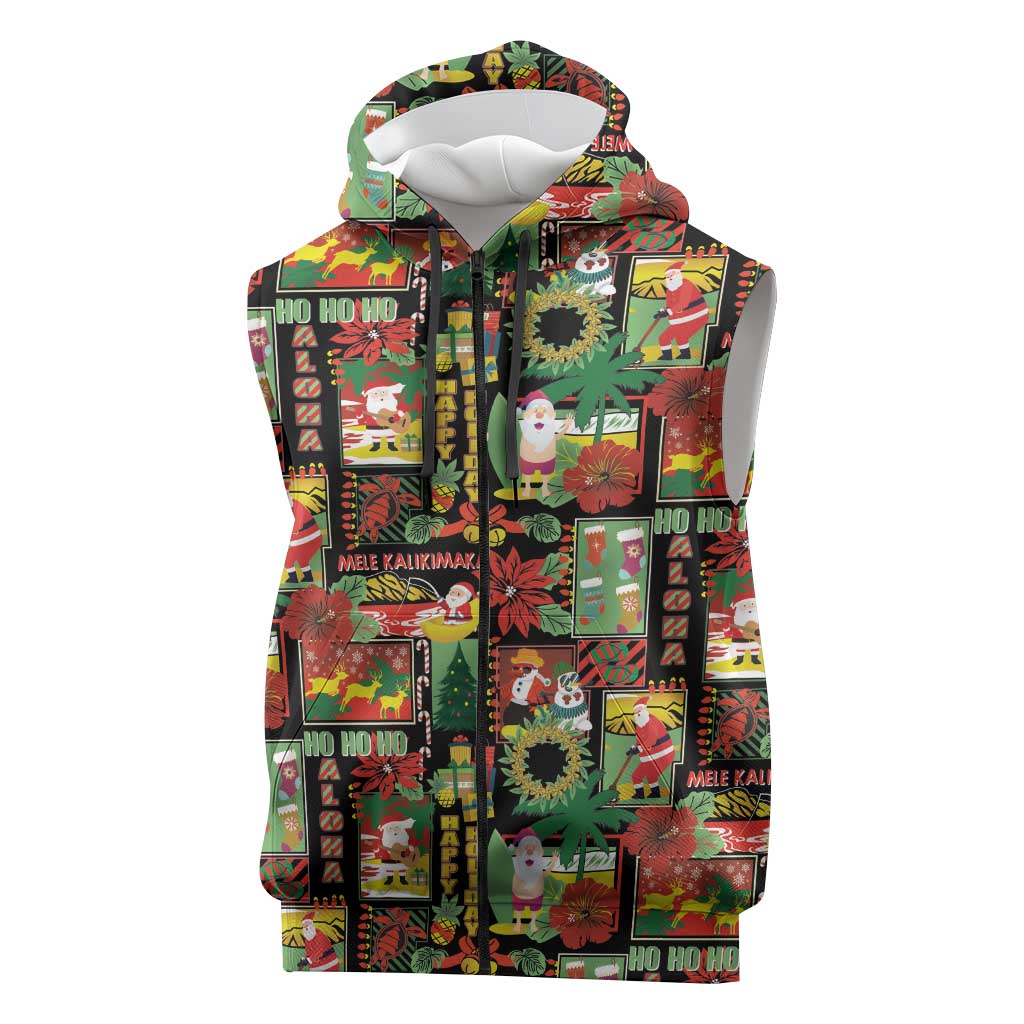 Hawaiian Santa Christmas Pattern Sleeveless Zip Hoodie Black Version - Wonder Print Shop