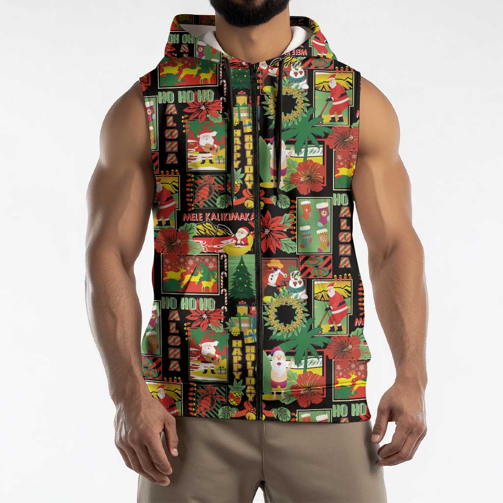 Hawaiian Santa Christmas Pattern Sleeveless Zip Hoodie Black Version - Wonder Print Shop
