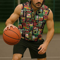 Hawaiian Santa Christmas Pattern Sleeveless Zip Hoodie Black Version - Wonder Print Shop