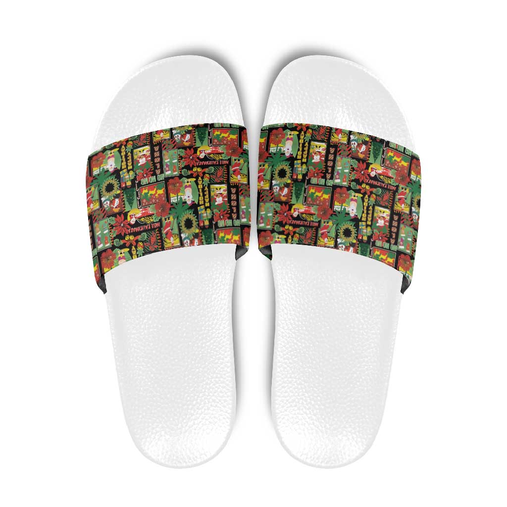 Hawaiian Santa Christmas Pattern Slide Sandals Black Version - Wonder Print Shop