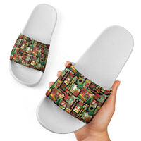 Hawaiian Santa Christmas Pattern Slide Sandals Black Version - Wonder Print Shop