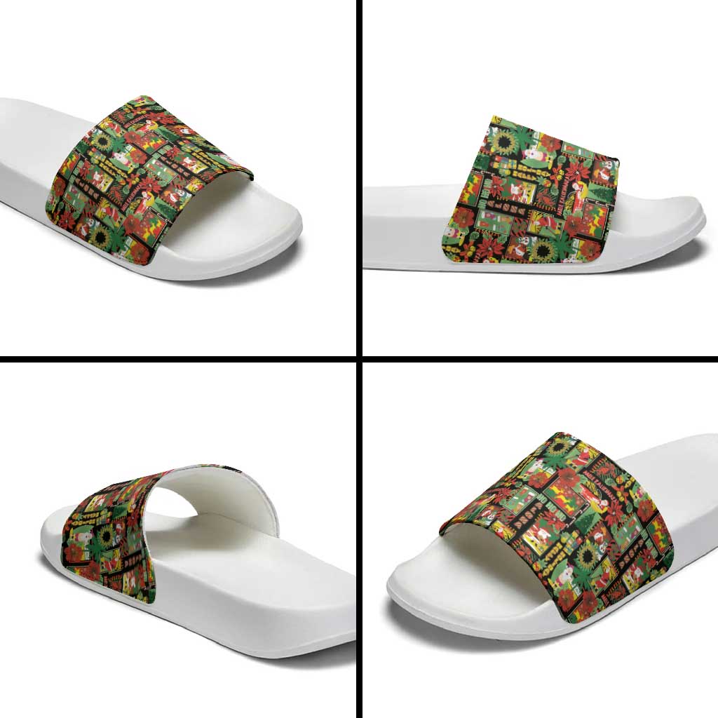 Hawaiian Santa Christmas Pattern Slide Sandals Black Version - Wonder Print Shop