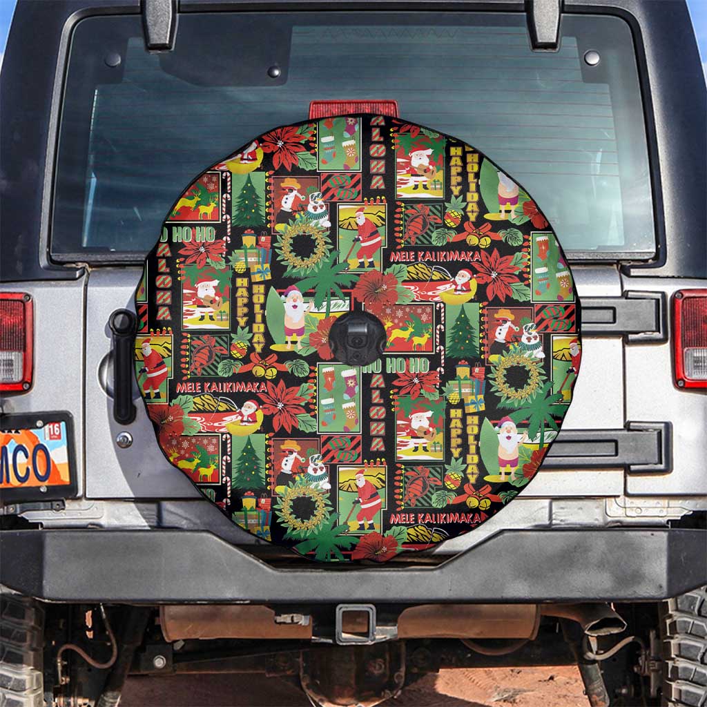 Hawaiian Santa Christmas Pattern Spare Tire Cover Black Version - Wonder Print Shop