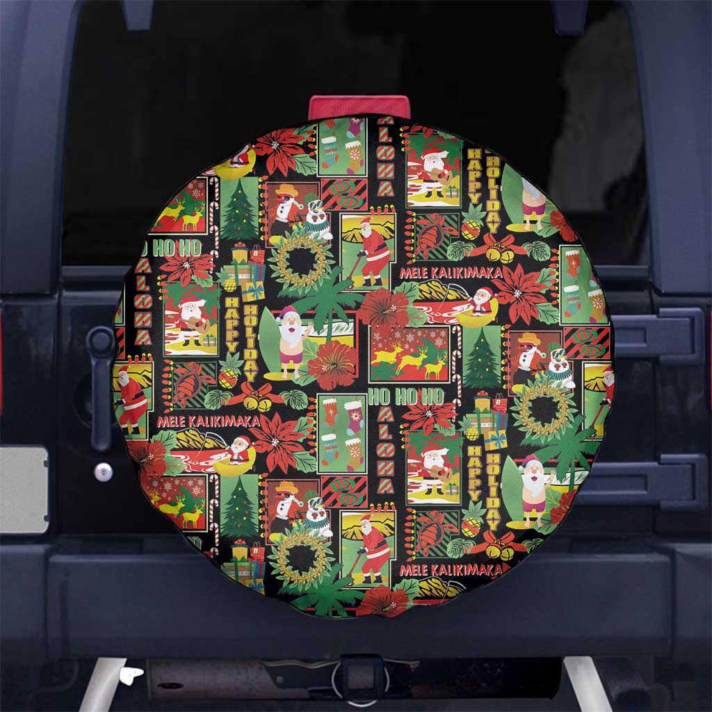 Hawaiian Santa Christmas Pattern Spare Tire Cover Black Version - Wonder Print Shop
