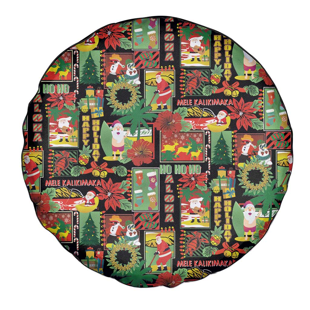 Hawaiian Santa Christmas Pattern Spare Tire Cover Black Version - Wonder Print Shop