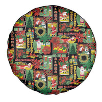 Hawaiian Santa Christmas Pattern Spare Tire Cover Black Version - Wonder Print Shop