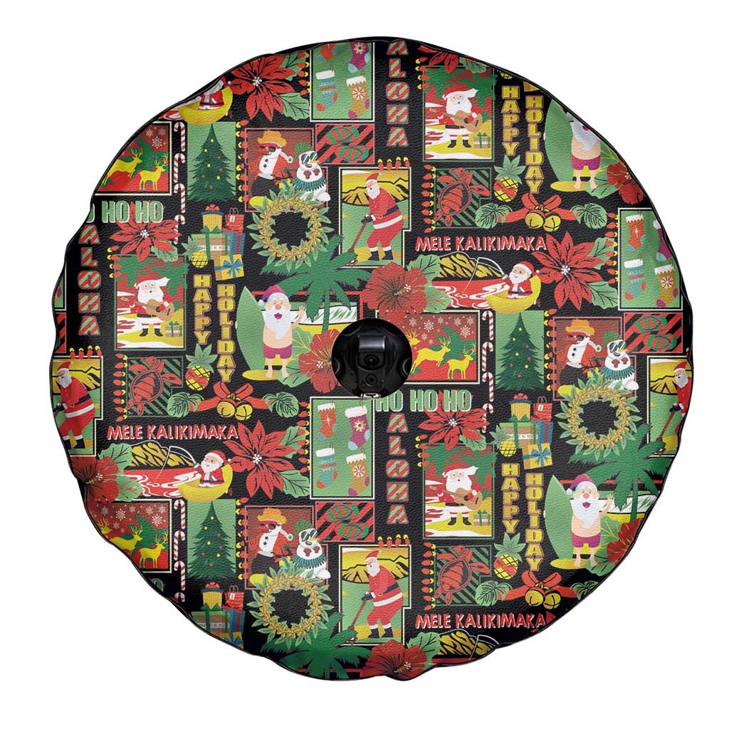 Hawaiian Santa Christmas Pattern Spare Tire Cover Black Version - Wonder Print Shop