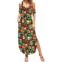Hawaiian Santa Christmas Pattern Summer Maxi Dress Black Version - Wonder Print Shop
