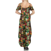 Hawaiian Santa Christmas Pattern Summer Maxi Dress Black Version - Wonder Print Shop