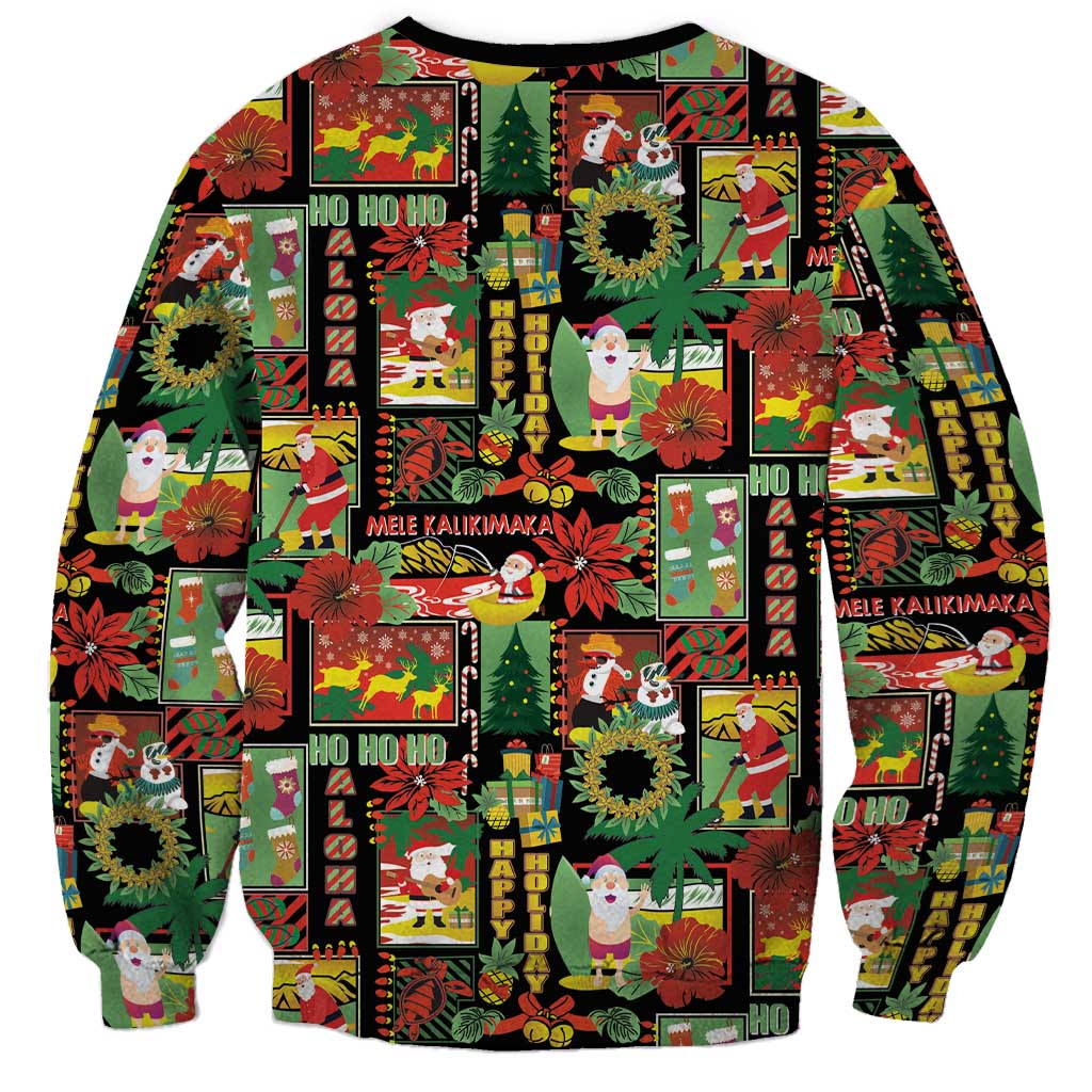 Hawaiian Santa Christmas Pattern Sweatshirt Black Version - Wonder Print Shop