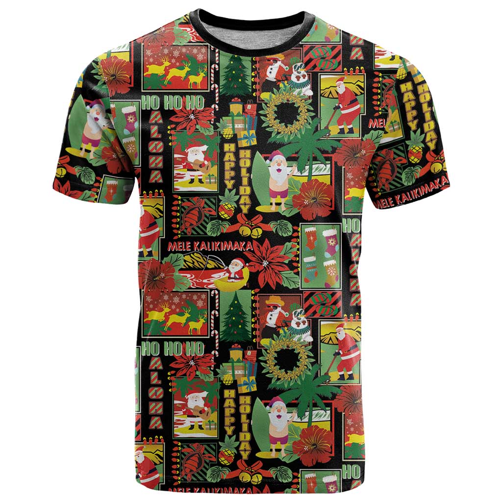 Hawaiian Santa Christmas Pattern T Shirt Black Version - Wonder Print Shop