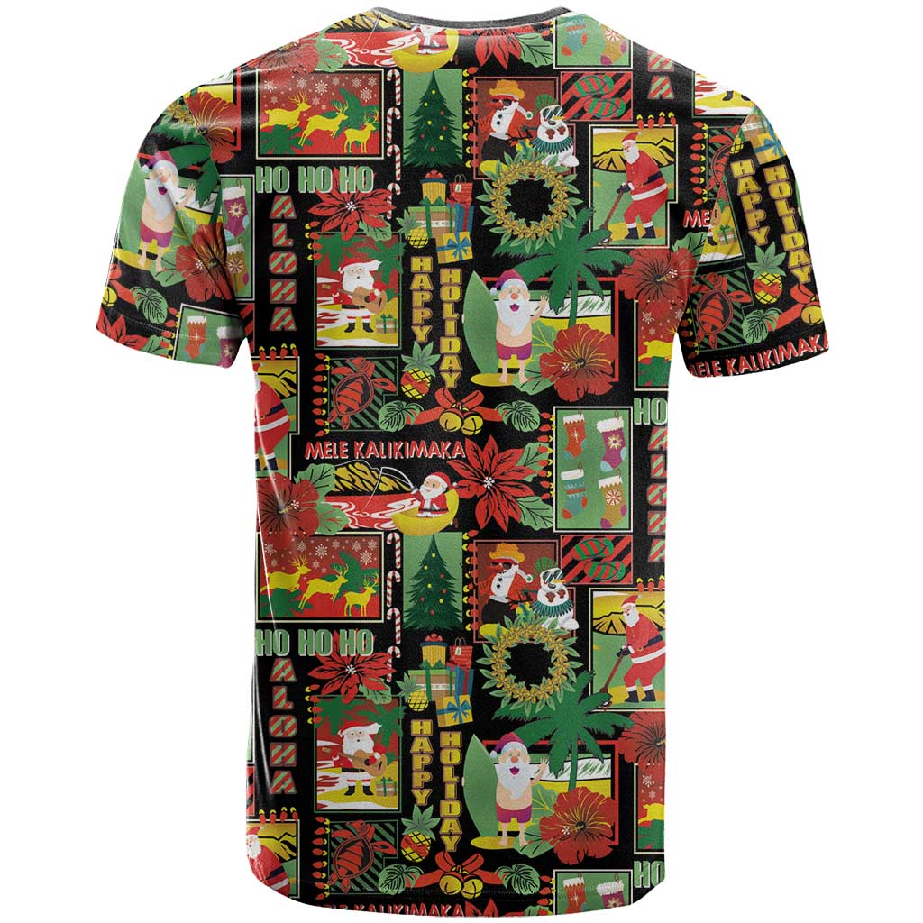 Hawaiian Santa Christmas Pattern T Shirt Black Version - Wonder Print Shop