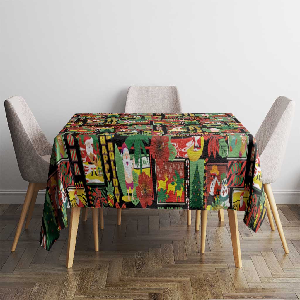 Hawaiian Santa Christmas Pattern Tablecloth Black Version - Wonder Print Shop