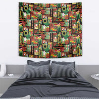 Hawaiian Santa Christmas Pattern Tapestry Black Version - Wonder Print Shop