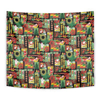 Hawaiian Santa Christmas Pattern Tapestry Black Version - Wonder Print Shop