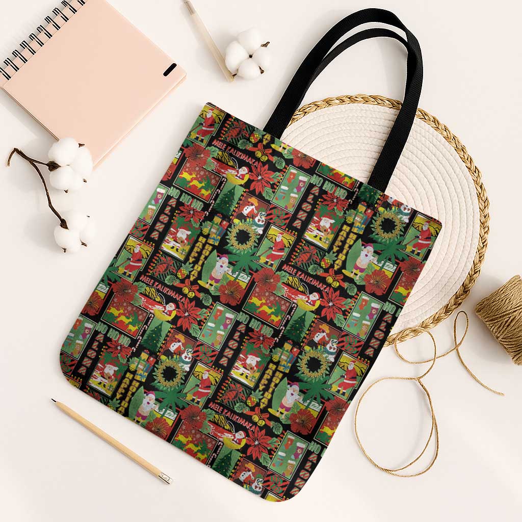 Hawaiian Santa Christmas Pattern Tote Bag Black Version - Wonder Print Shop