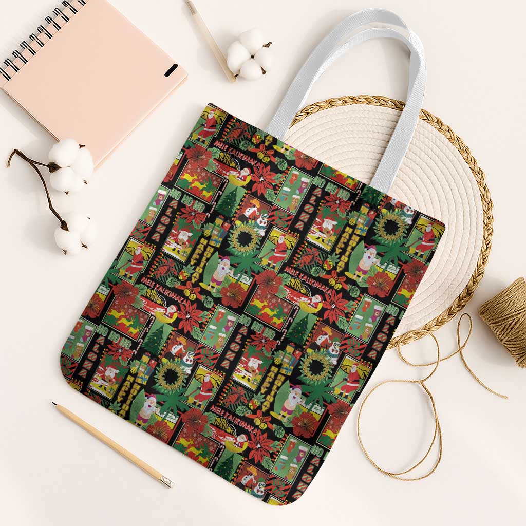 Hawaiian Santa Christmas Pattern Tote Bag Black Version - Wonder Print Shop