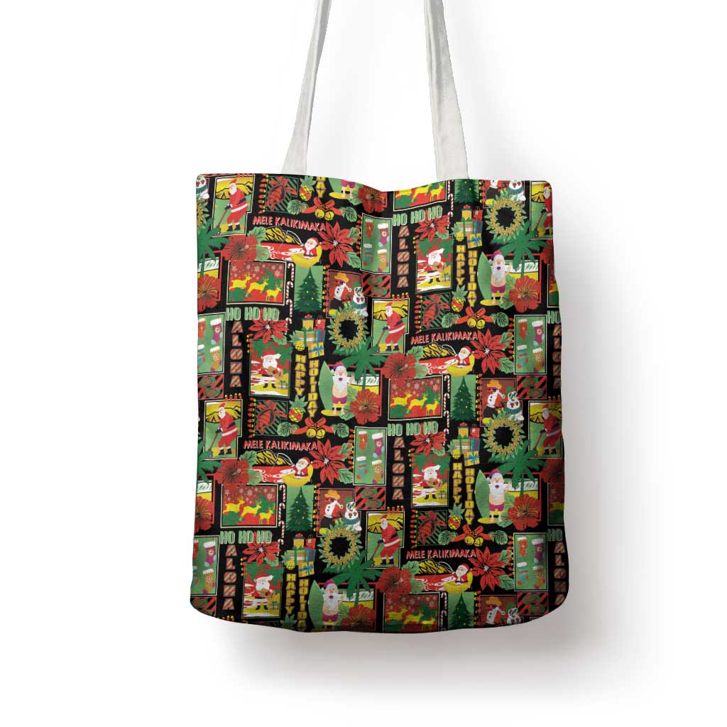 Hawaiian Santa Christmas Pattern Tote Bag Black Version - Wonder Print Shop