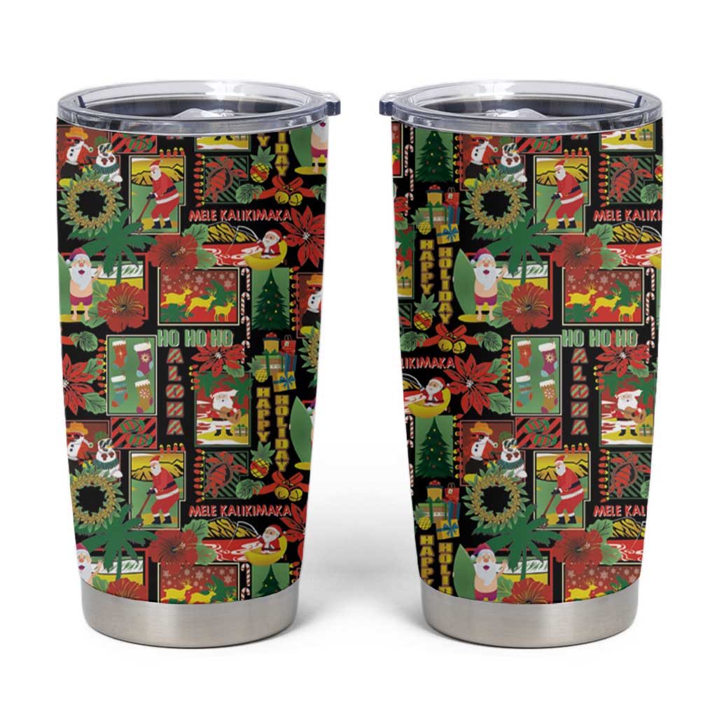 Hawaiian Santa Christmas Pattern Tumbler Cup Black Version - Wonder Print Shop
