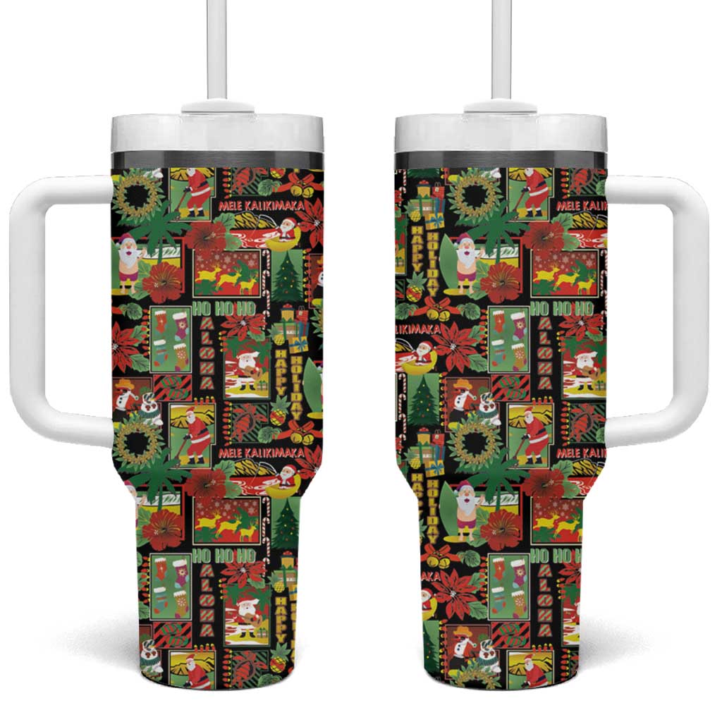 Hawaiian Santa Christmas Pattern Tumbler With Handle Black Version - Wonder Print Shop