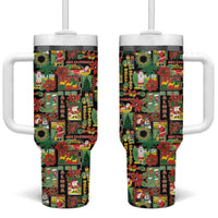 Hawaiian Santa Christmas Pattern Tumbler With Handle Black Version - Wonder Print Shop